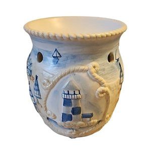 Michal Sparks Ceramic Wax Warmer Tea Light Lighthouse Sailboat Umbrella Blue